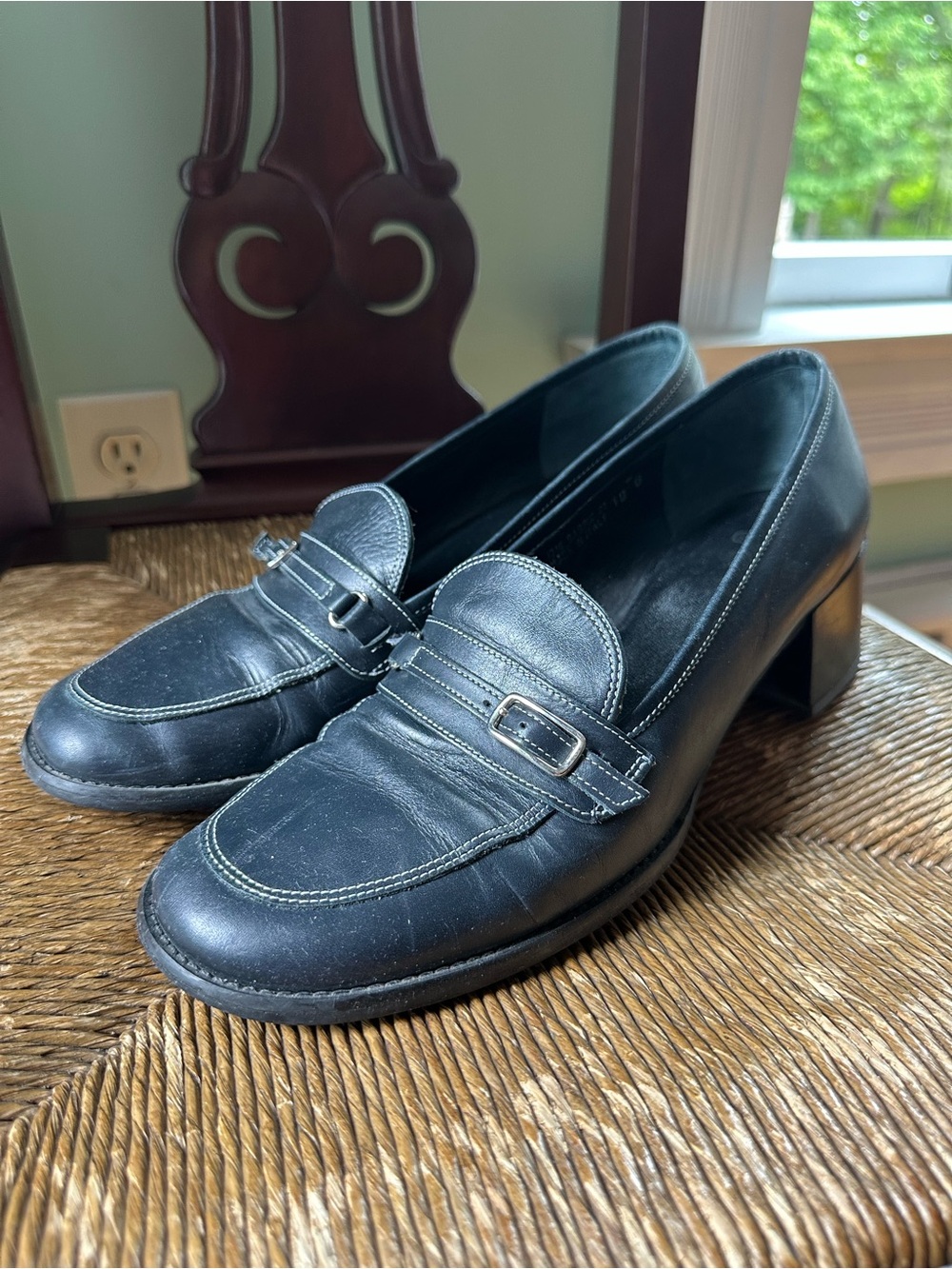 Coach Black Leather Block Heel Loafers